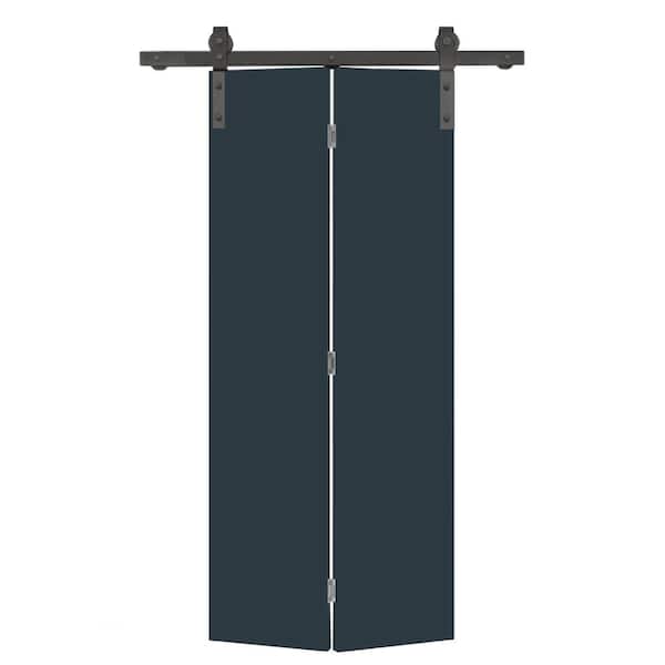 CALHOME 30 in. x 80 in. Charcoal Gray Smooth Flush Hardboard Hollow Core Composite Bi-Fold Barn Door with Sliding Hardware Kit