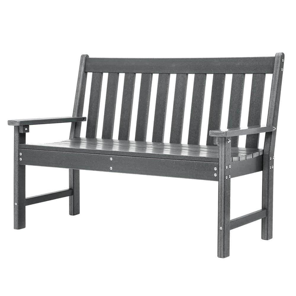 52 in. 2-Person Grey Plastic Outdoor Bench