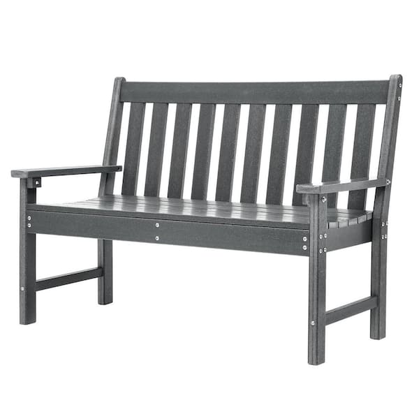 52 in. 2-Person Grey Plastic Outdoor Bench Z0CTH6LQ8S - The Home Depot