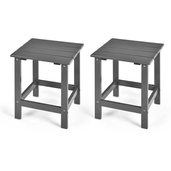 Costway 18 in. Gray Square Wood Patio Outdoor Coffee Table Side Slat Deck (2-Pieces)