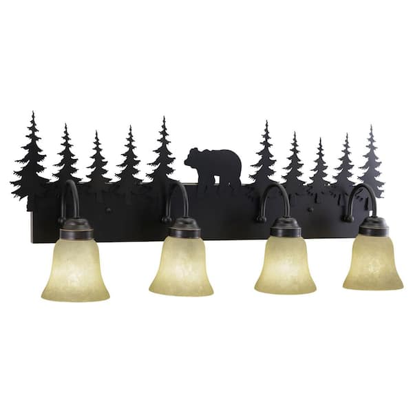Bozeman 33 in. W 4-Light Bronze Rustic Bear Bathroom Vanity Light Fixture