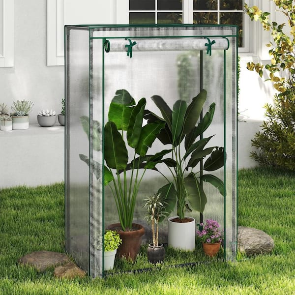 39 in. x 20 in. x 59 in. Portable Mini Greenhouse with Roll-Up Zippered Door, Indoor Outdoor White