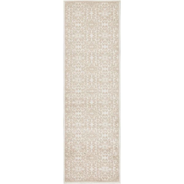 Nourison Jubilant Ivory Beige 2 ft. x 7 ft. Floral Transitional Runner Area Rug