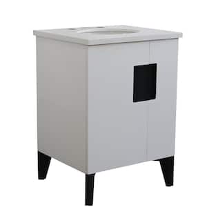 25 in. W x 22 in. D Single Bath Vanity in White with Quartz Vanity Top in White with White Oval Basin