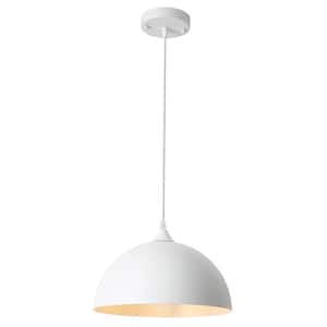 1-Light White Pendant Light with Metal Shade, Adjustable Dome Pendant Lighting Fixtures