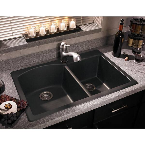 Titan Farmhouse Granite Composite Kitchen Sink 33 in. 55/45 Double Bowl Kitchen Sink in White with Strainer Titan Farmhouse Granite Composite Kitchen Sink 33 in. 55/45 Double Bowl Kitchen Sink in White with Strainer