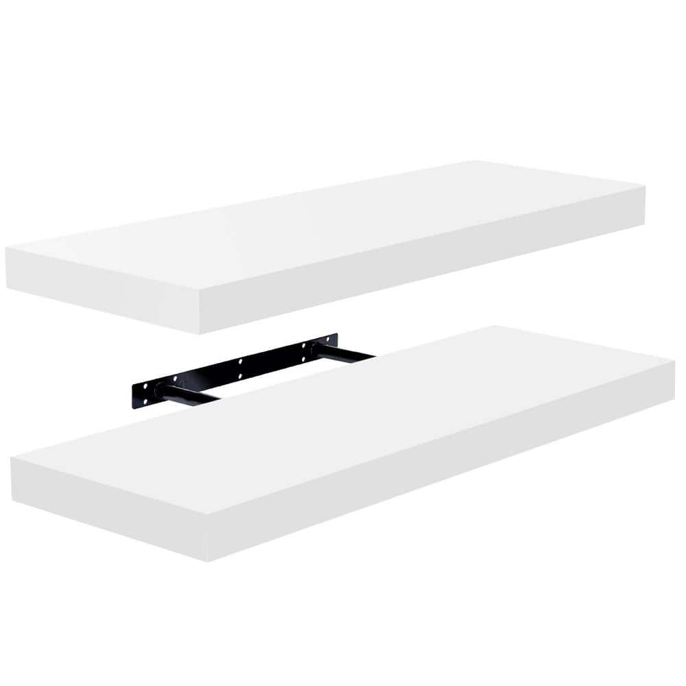 Modern White Faux Wood 25'' Floating Wall Shelf Set