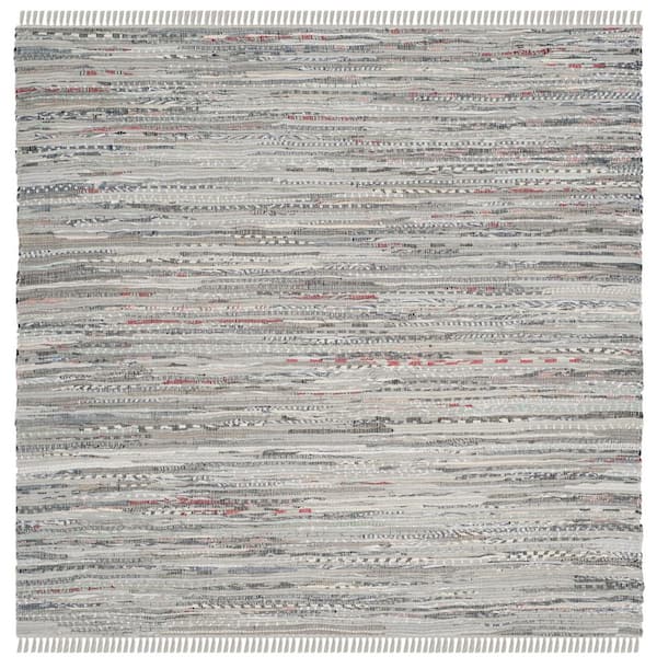 SAFAVIEH Rag Rug Gray Doormat 3 ft. x 3 ft. Gradient Striped Square Area Rug