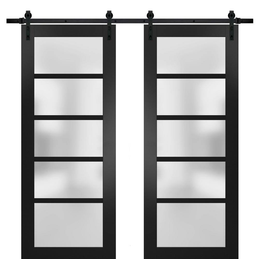 Assemble Required 42 in. x 96 in. 2 Panel Frosted Glass Black Matte Solid Wood Sliding Barn Door with Hardware Kit price history on PriceWatchPro