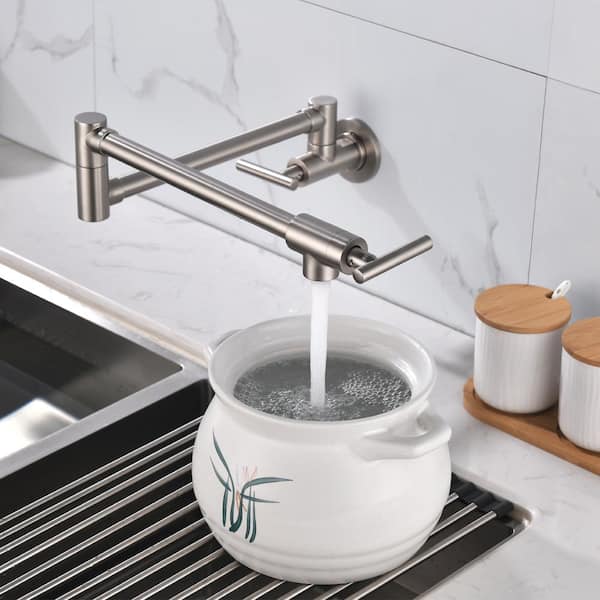 UKISHIRO Kafir 2-Handle Wall Mounted Pot Filler in Brushed