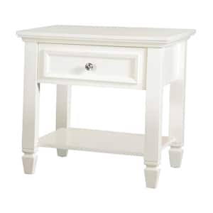 23.75 in. Butterwhite Square Wood End Table with Storage Shelf and Drawer