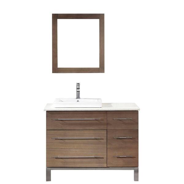 ART BATHE Ginza 42 in. Vanity in Smoked Ash with Nougat Quartz Vanity Top in Smoked Ash and Mirror