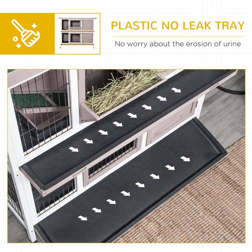 Gray and White Wooden 2-Tier Guinea Pig Cage with Slide-Out Tray