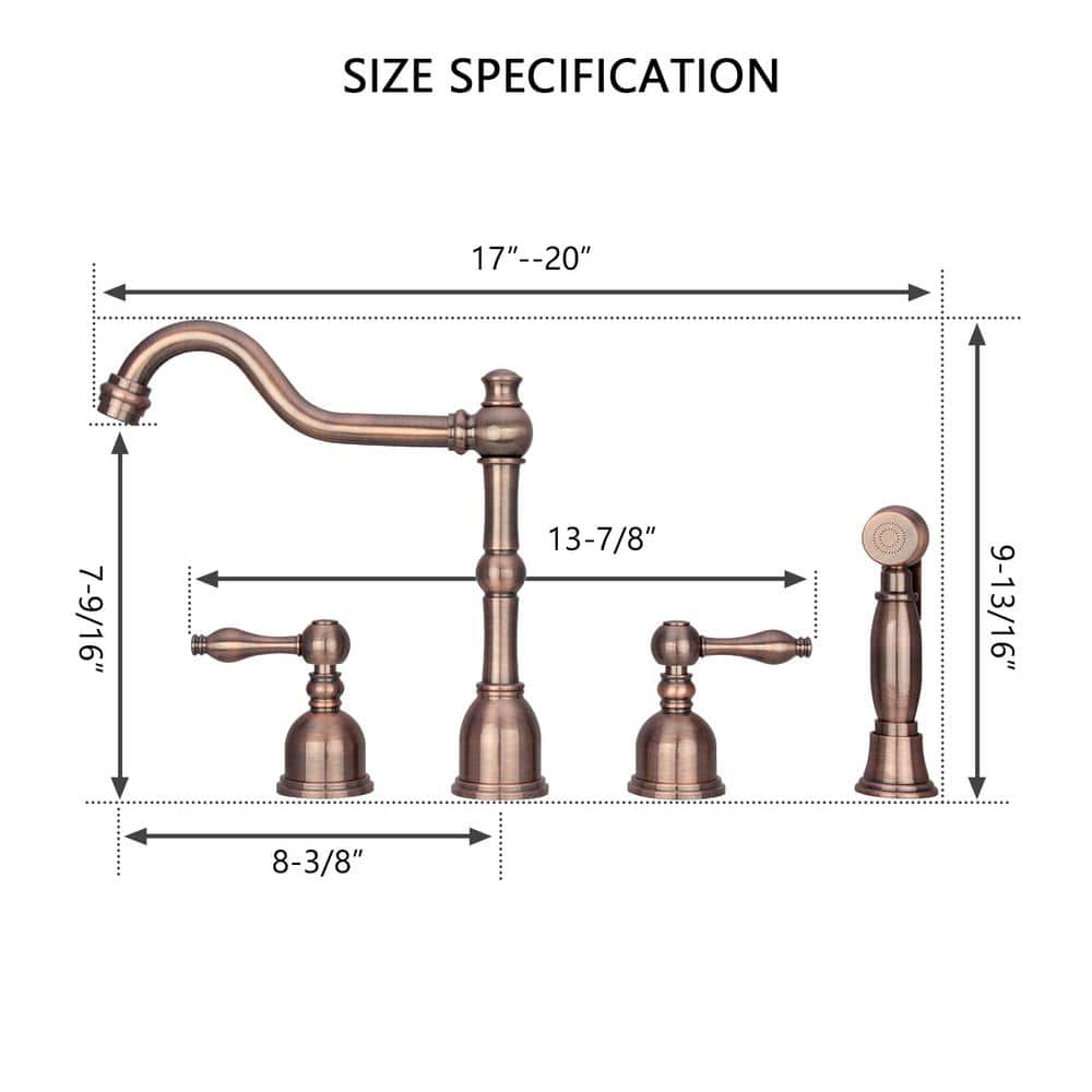 Antique Copper 4-Piece Kitchen Faucet Set with Side Spray