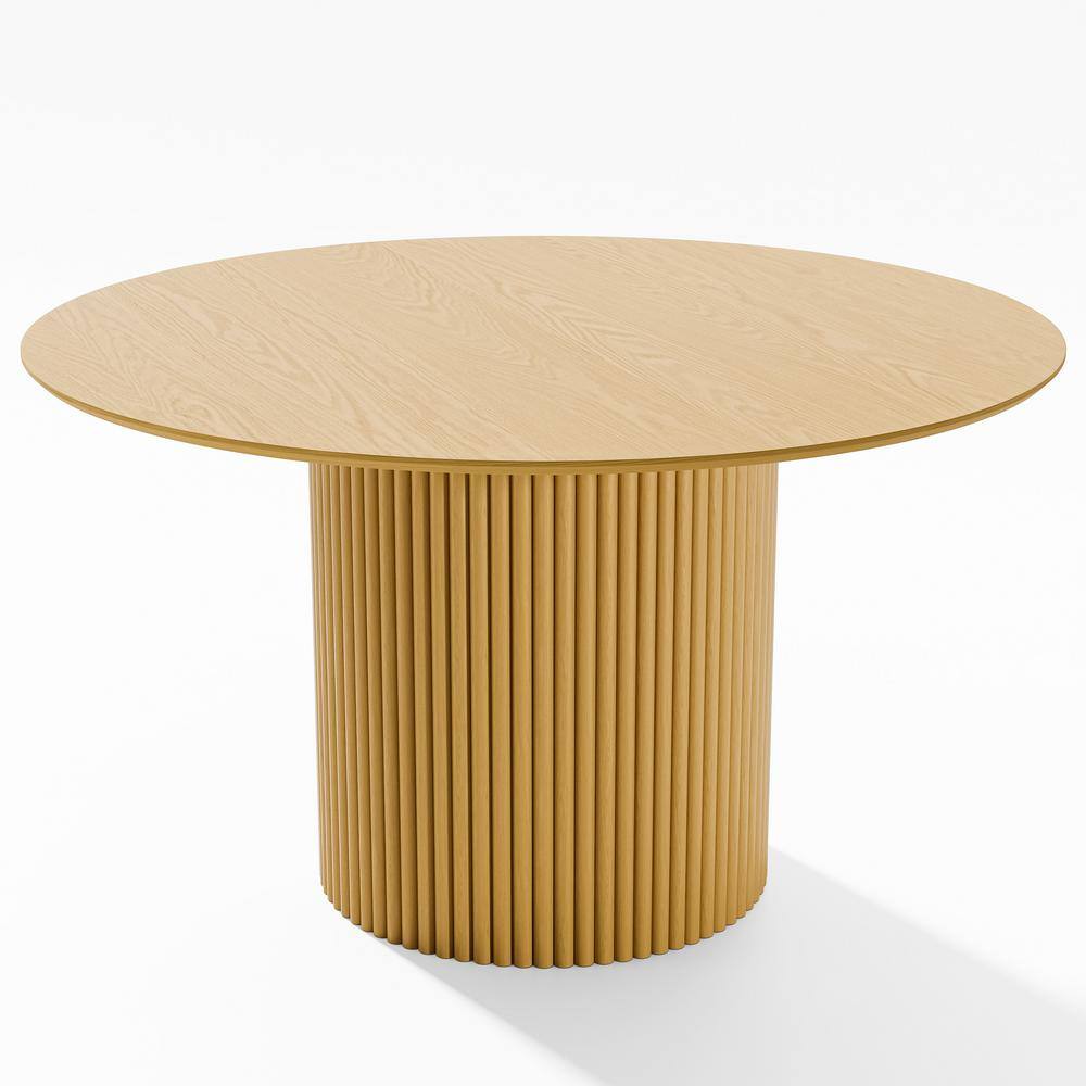 Round Oak Wood 52 in. Column Base Dining Table Seats 6