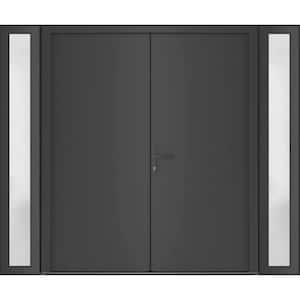 12+72+ 12 in. x 80 in. Right-hand/Inswing Frosted Glass Antracite Steel Prehung Front Door with Hardware
