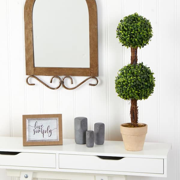 Nearly Natural 28 in. Artificial Boxwood Double Ball Topiary Tree (Indoor/Outdoor)