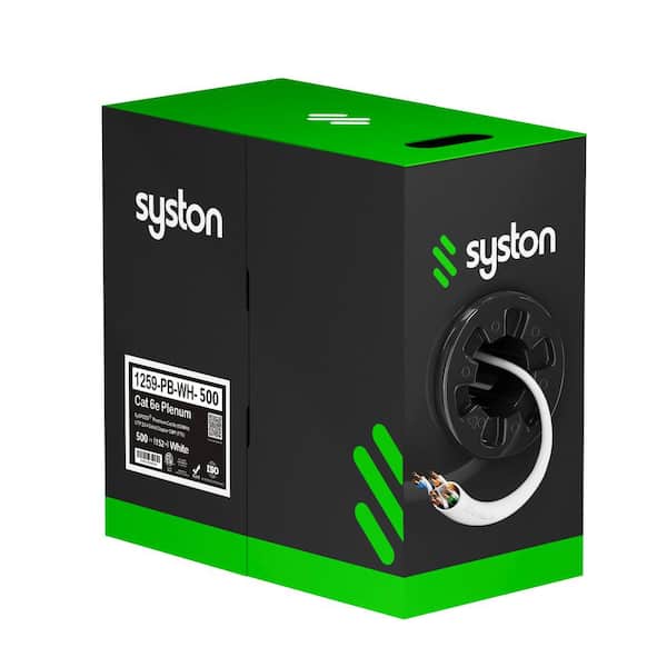 Syston Cable Technology 500 ft. White CMP Cat6e 600 MHz 23 AWG Solid Bare Copper Ethernet Network Data Cable - Bulk No Ends Outdoor/Indoor