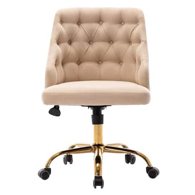 Chic Beige Linen Fabric Leisure Armless Swivel Height Adjustable Office Chair