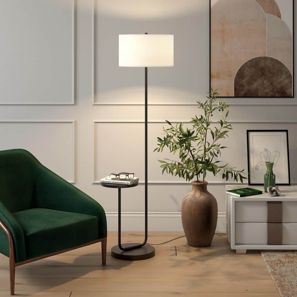 Blackened Bronze 65" Floor Lamp with Tray Table