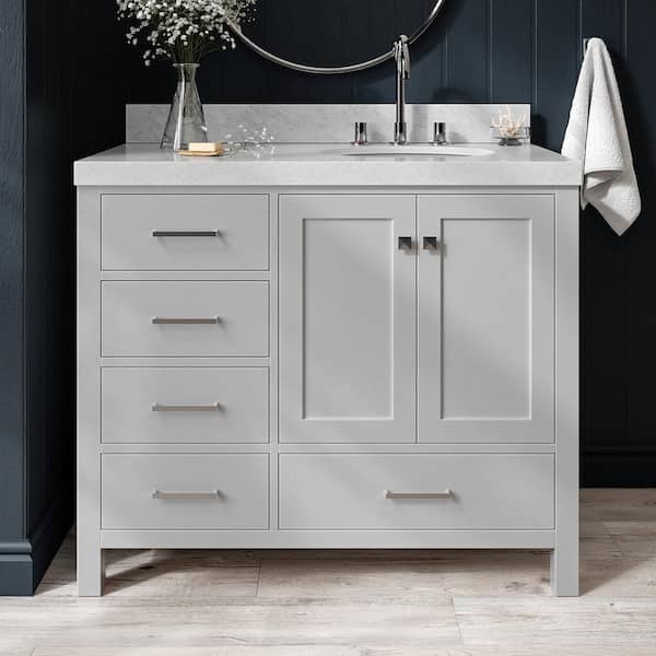 ARIEL Cambridge 42 in. W x 22 in. D x 36.5 in. H Single Sink Freestanding Bath Vanity in Grey with Carrara Marble Top