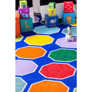 Kecia Octagons Playmat Blue 4 ft. x 6 ft. Area Rug
