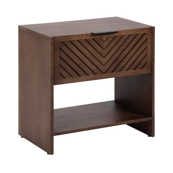 Mezzeta 22 in. Brown Rectangle Wood End Table with Drawer