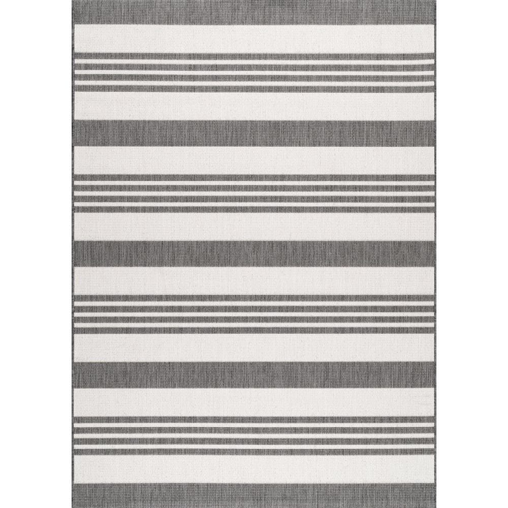 Beige and Gray Striped Synthetic 4' x 6' Reversible Area Rug