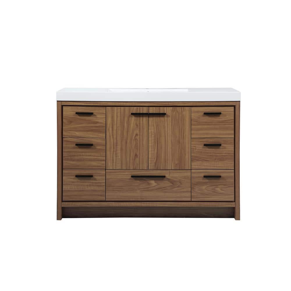 Simply Living 48 in. Single Bathroom Vanity in Walnut Brown with Resin Vani