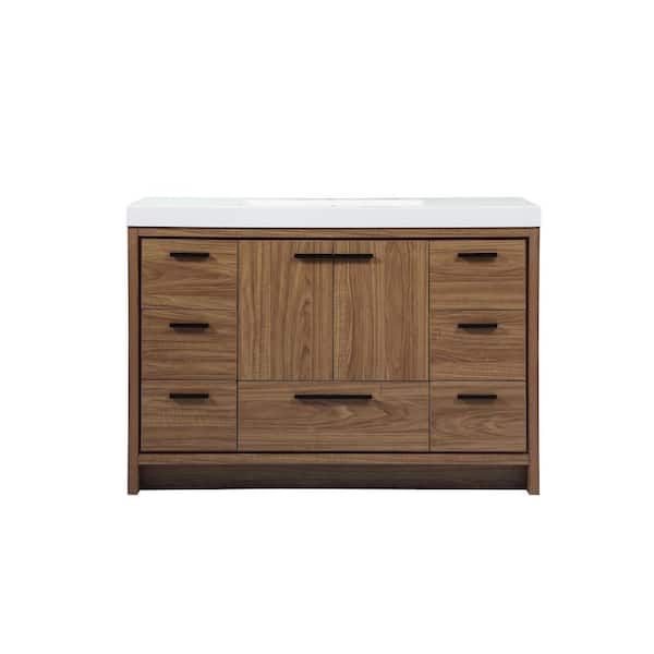 Unbranded Simply Living 48 in. Single Bathroom Vanity in Walnut Brown with Resin Vanity Top in White