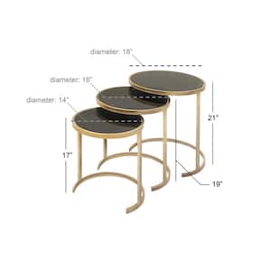 18 in. Gold Nesting Large Round Glass End Accent Table with Black Glass Top (3- Pieces)