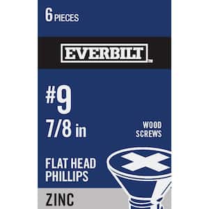 #9 x 7/8 in. Zinc Plated Phillips Flat Head Wood Screw (6-Pack)