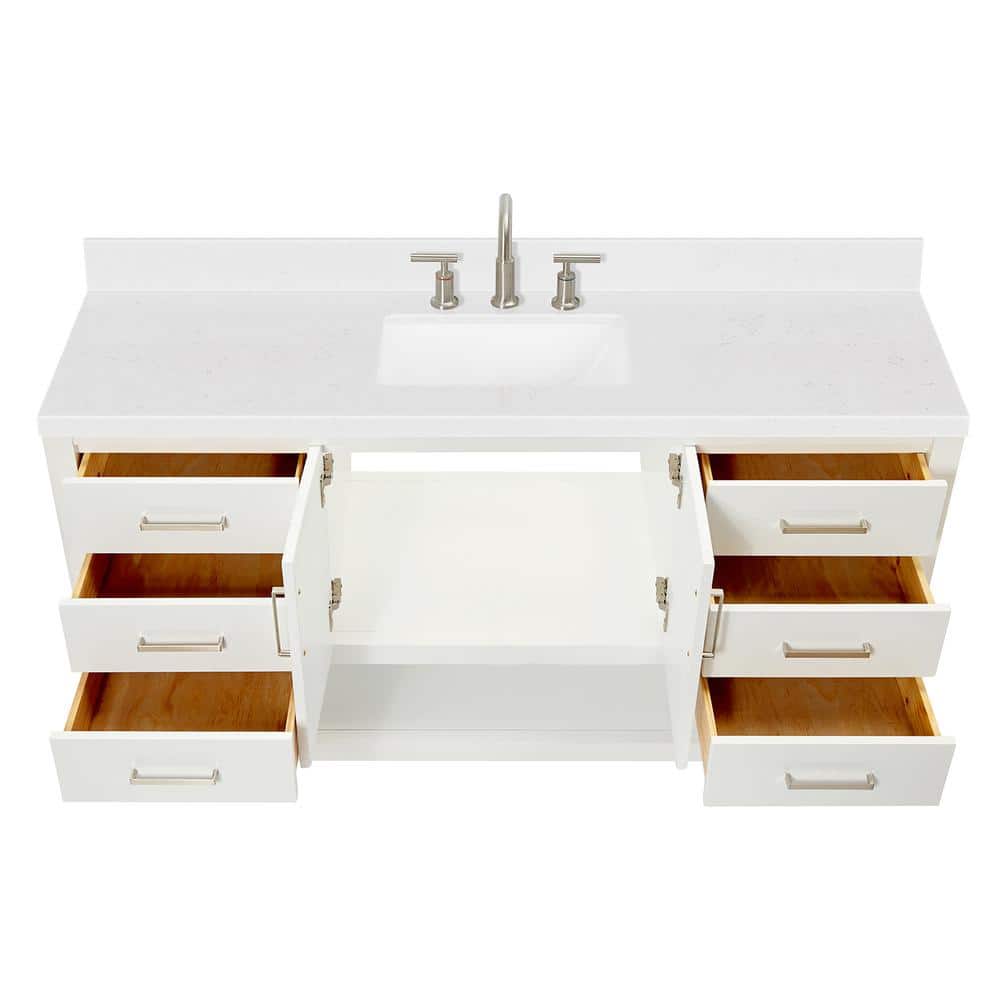 White 60" Single Sink Bathroom Vanity with Carrara Quartz Top