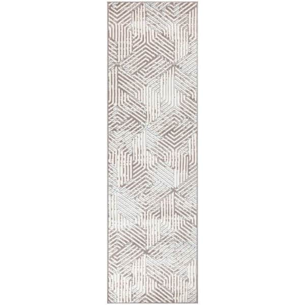 Nourison Grafix Grey 2 ft. x 10 ft. Geometric Contemporary Runner Area Rug