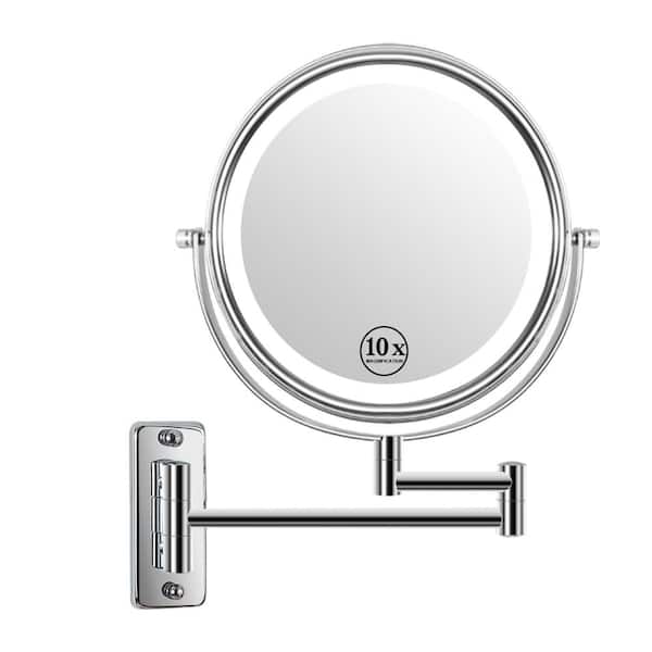 Unbranded 8-inch Round 1X/10X Magnifying Wall Mounted Bathroom Makeup Mirror in Chrome, 3 Colors Led Lights