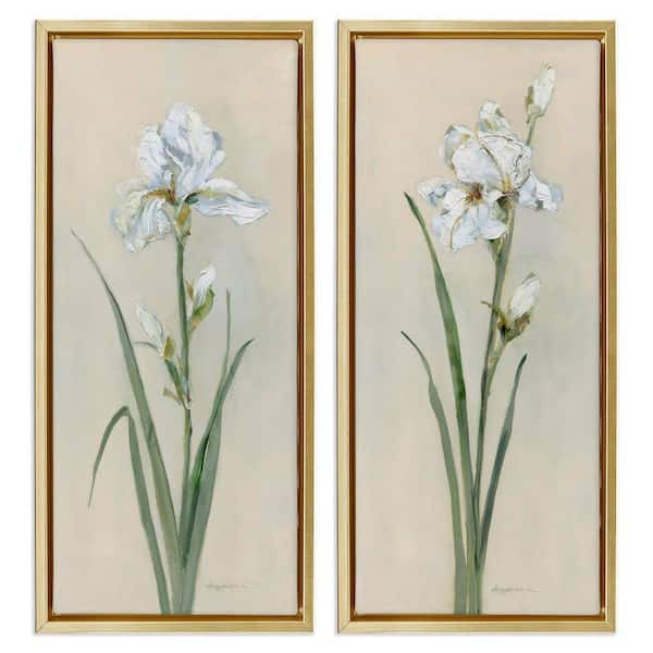 Stupell Industries White Irises Traditional by Sally Swatland 2-Pieces Gold Floater Frame Nature Graphic Art Print 31 in. x 15 in.