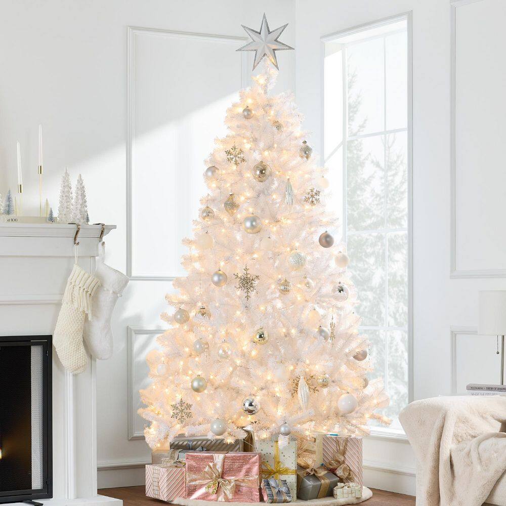 9ft. White Pre-Lit Incandescent Tinsel Artificial Christmas Tree with Clear White Lights price history on PriceWatchPro