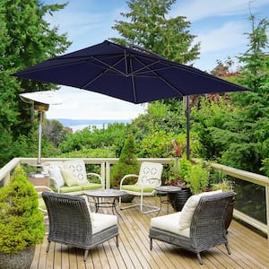 8.2 ft. x 8.2 ft. Square Offset Cantilever Patio Umbrella with a Base in Navy Blue