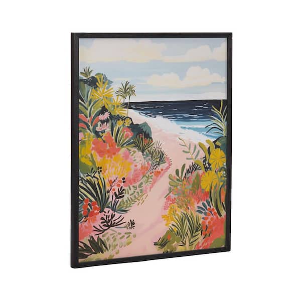 Kate and Laurel Gallery Tropical Bright Ocean Path Landscape by The Creative Bunch Studio Black Framed Art Print 16 in. x 20 in.