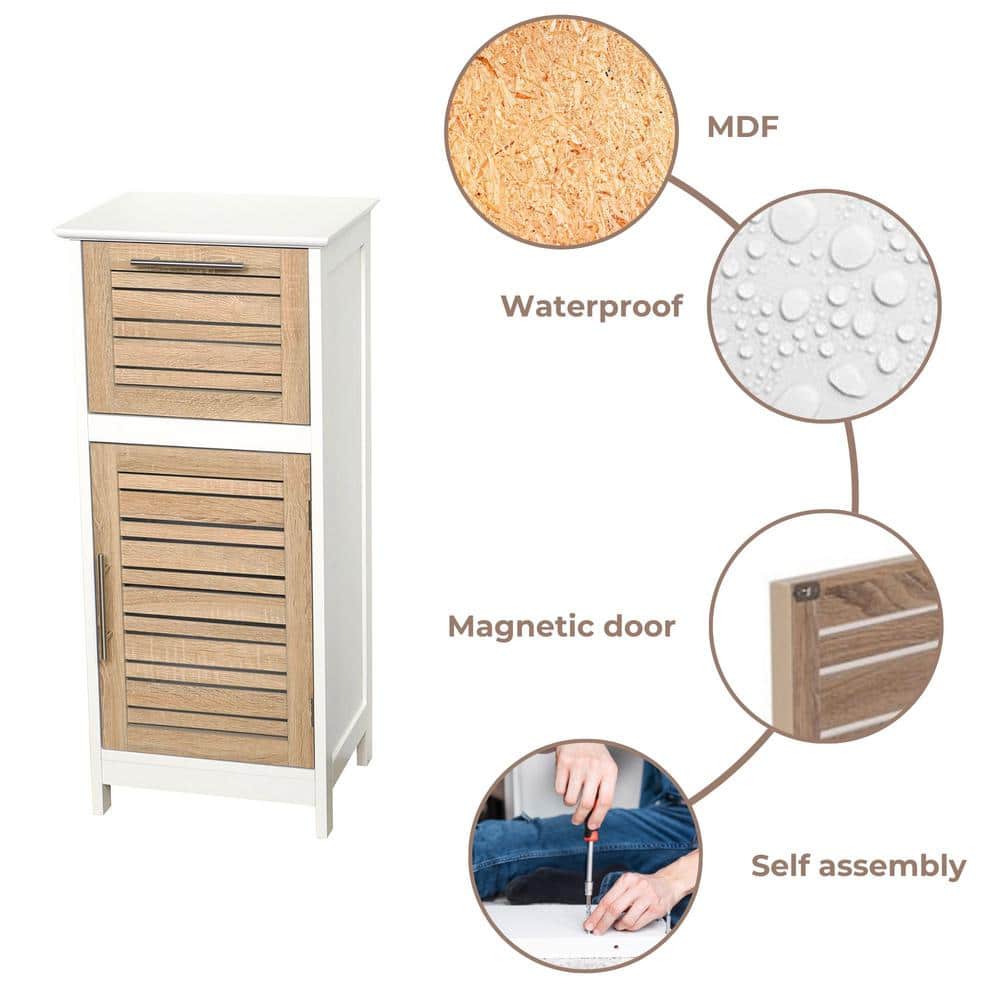 White and Oak Freestanding Bathroom Cabinet with Adjustable Shelving