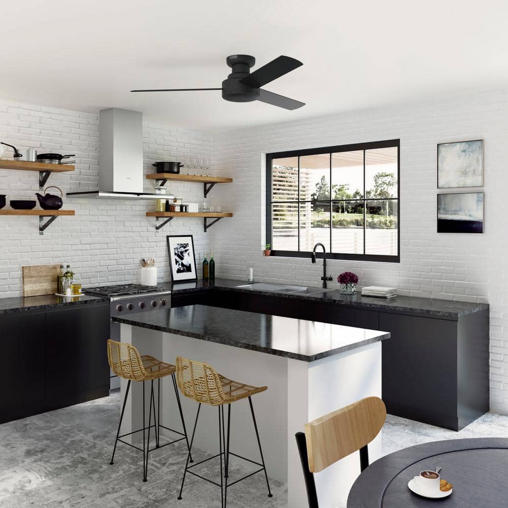 Matte Black 52" Modern Low Profile Ceiling Fan with Remote