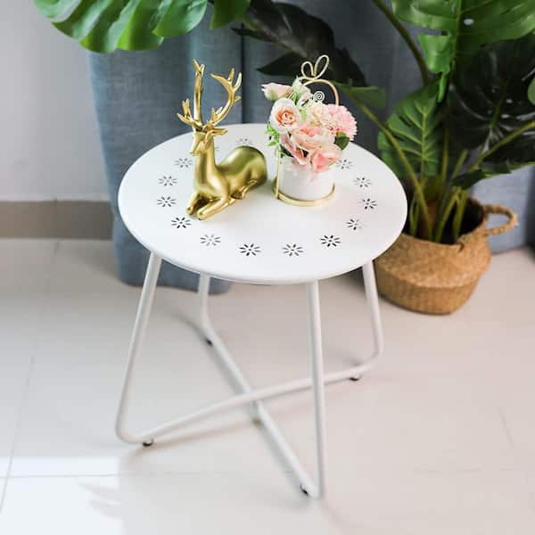 Metal Outdoor Side Tables with Flower Cut Outs, Small Round