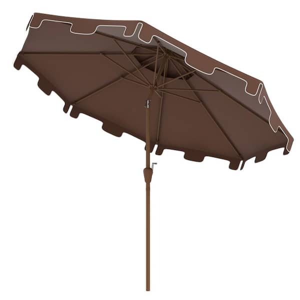 Unbranded Brown 9 ft. Market Patio Umbrella with Push Button Tilt and Crank, Double Top Ruffled Market Table Umbrella with 8 Ribs