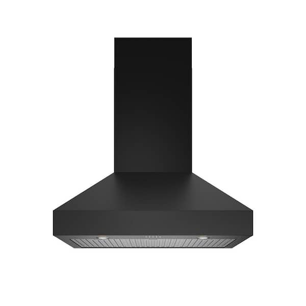 36 in. 800 CFM Convertible Wall Mount Range Hood in Matte Black with Baffle Filter, LED Light, and 7-inch Duct Vent