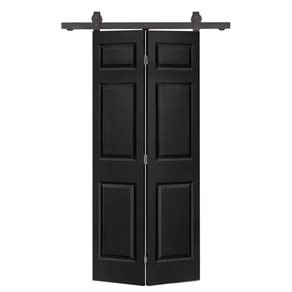 Paneled MDF Composite Bifold Barn Door with Installation Hardware Kit Calhome Finish: Black, Size: 30 x 80