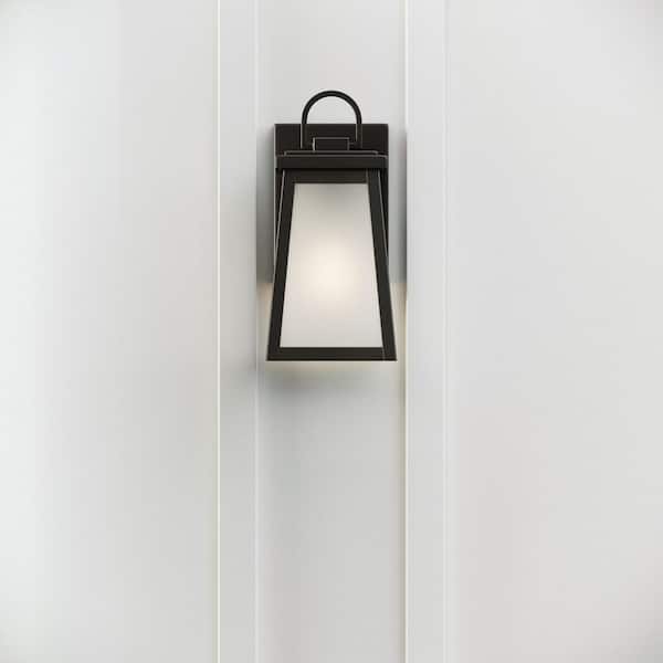 Bihl Small 1-Light Black Exterior Outdoor Wall Sconce with Clear and White Glass Panels Included, No Bulb Included