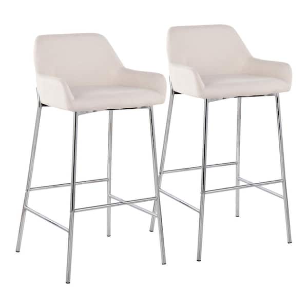 Lumisource Daniella 38 in. Fixed Height Cream Fabric and Chrome Bar Stool (Set of 2)