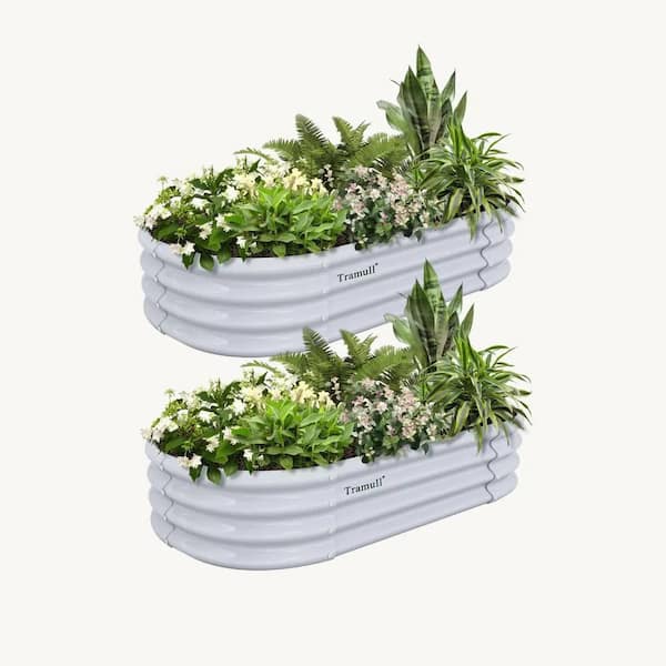 4 x 2 x 1 ft. Light Grey Metal Oval Raised Garden Beds (2-Pack)