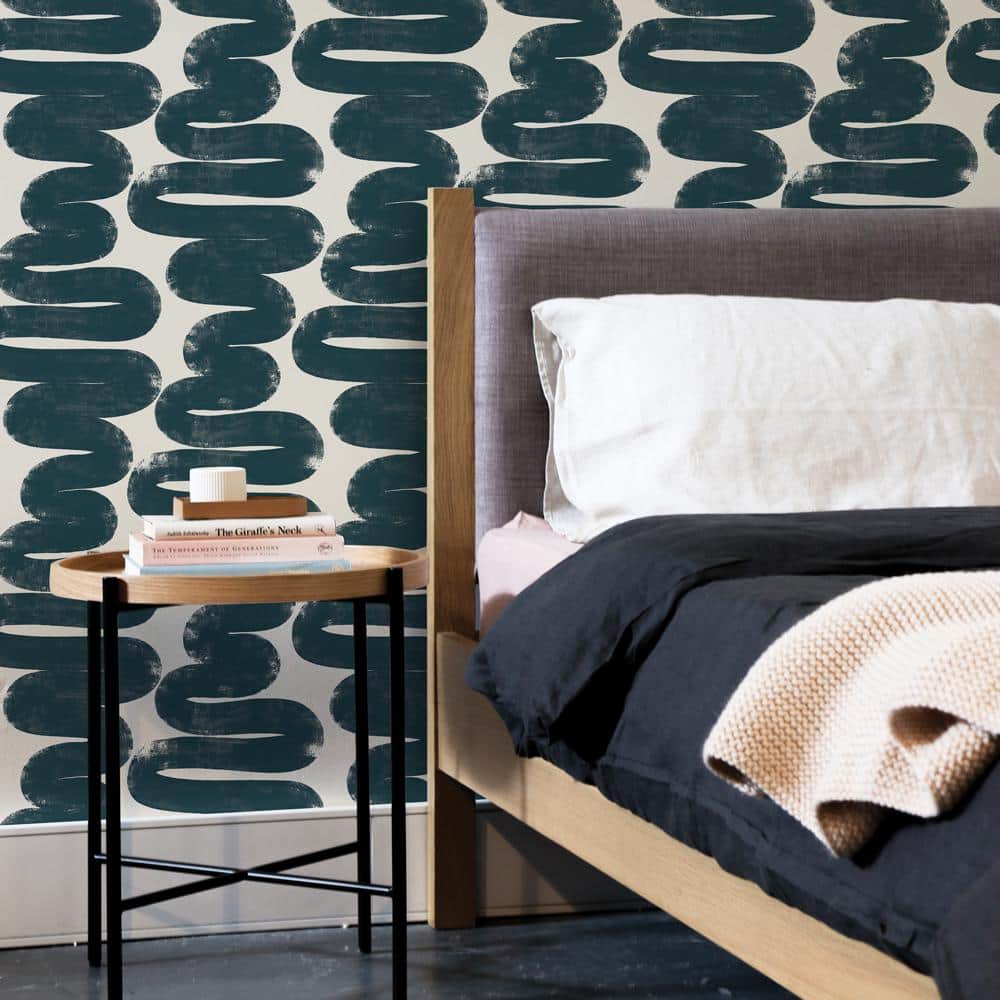 Wiggle Room Blue and Cream Abstract Vinyl Wallpaper Roll