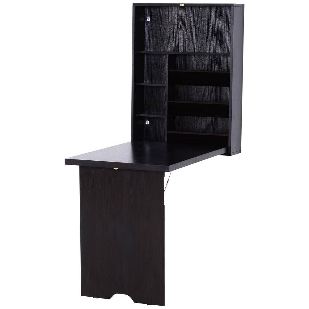 Espresso Brown Foldable Wall Mounted Writing Desk with Storage